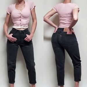VINTAGE Levi's 550 Red Tab Black Stone Wash Relaxed Tapered High Rise Jeans 6